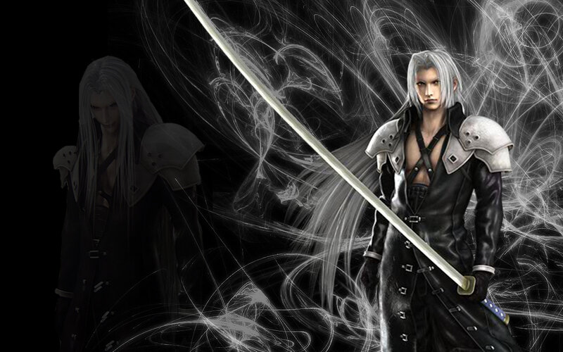 Silver-haired Man with Sword — Black