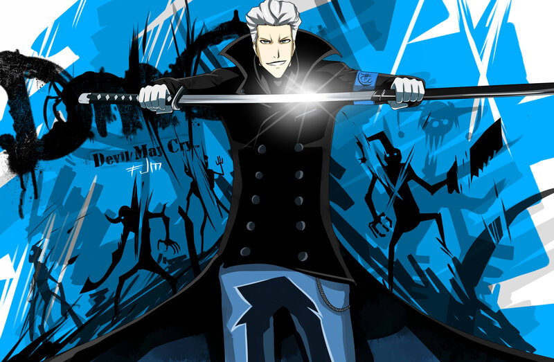 Silver-haired Man with Sword — Blue
