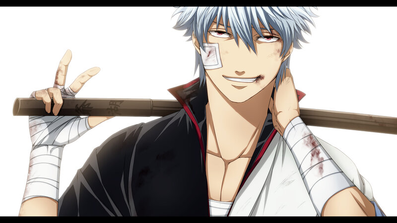 Silver-haired Man with Sword — White, Confident