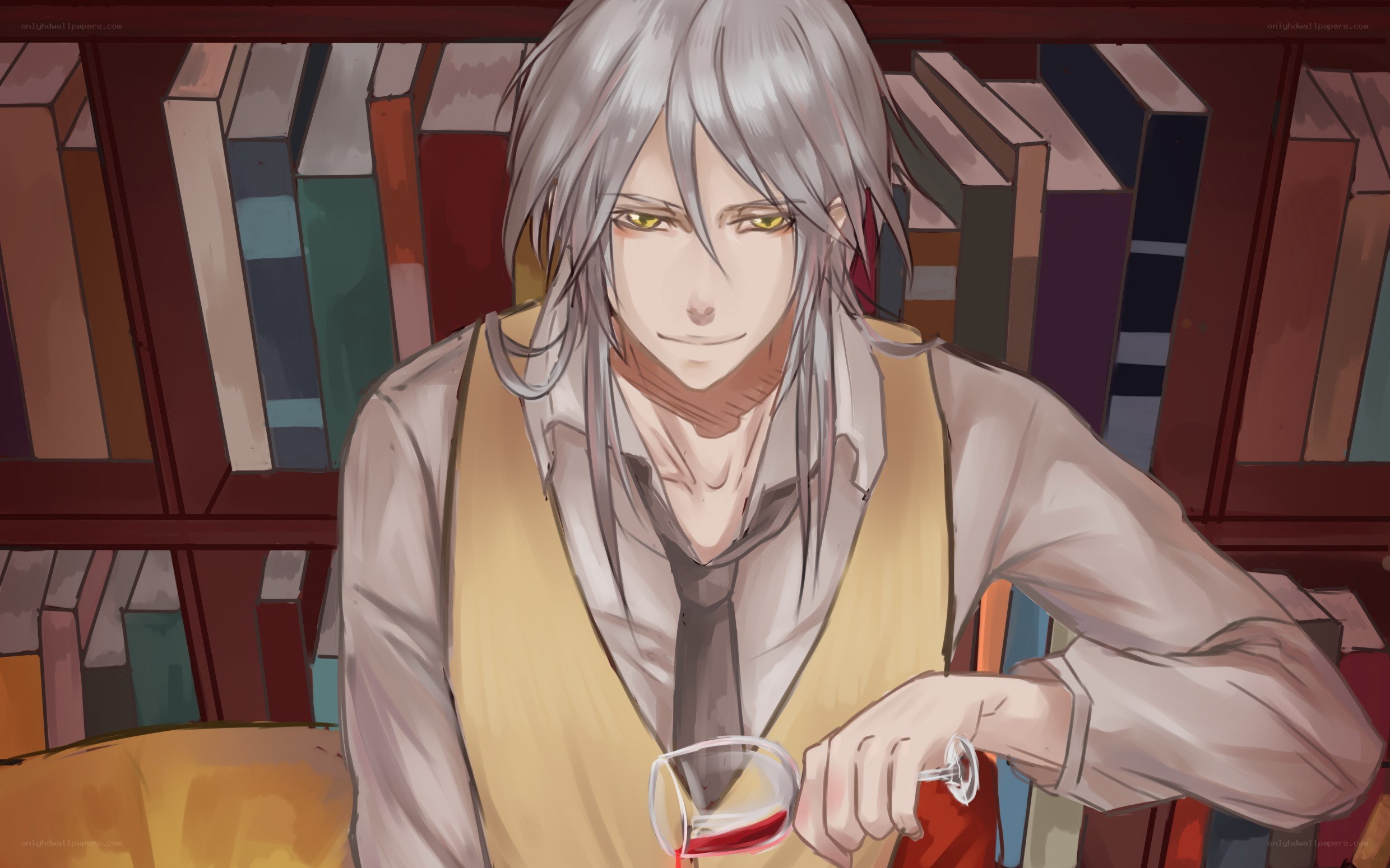 silver-haired man with wine glass