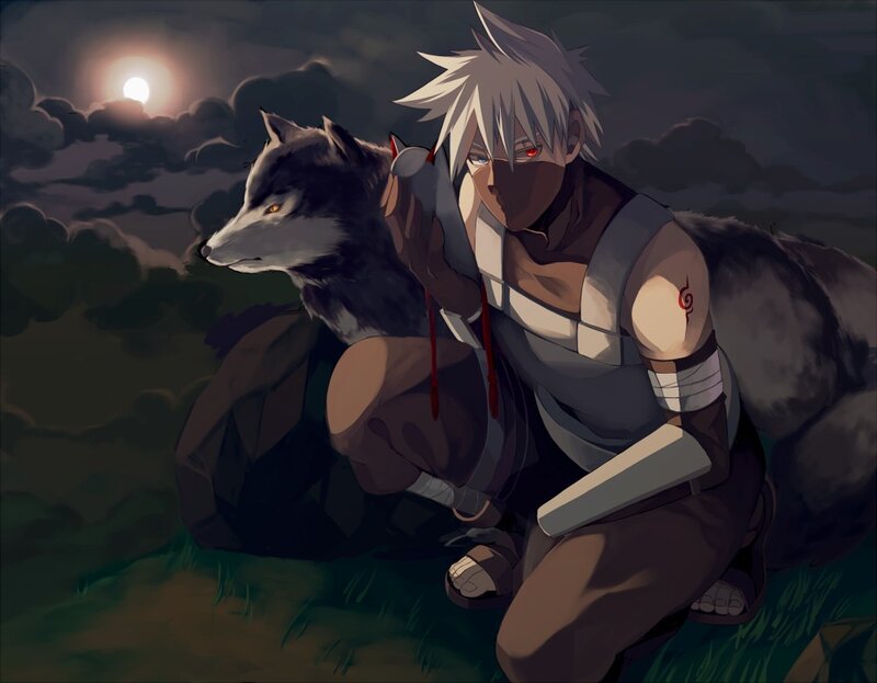 Silver-haired Man with Wolf