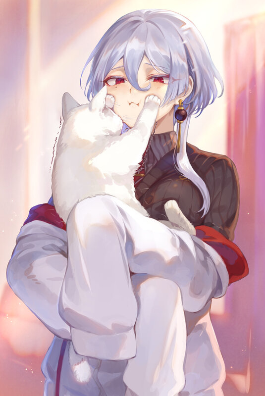 Silver-haired Person Holding Cat