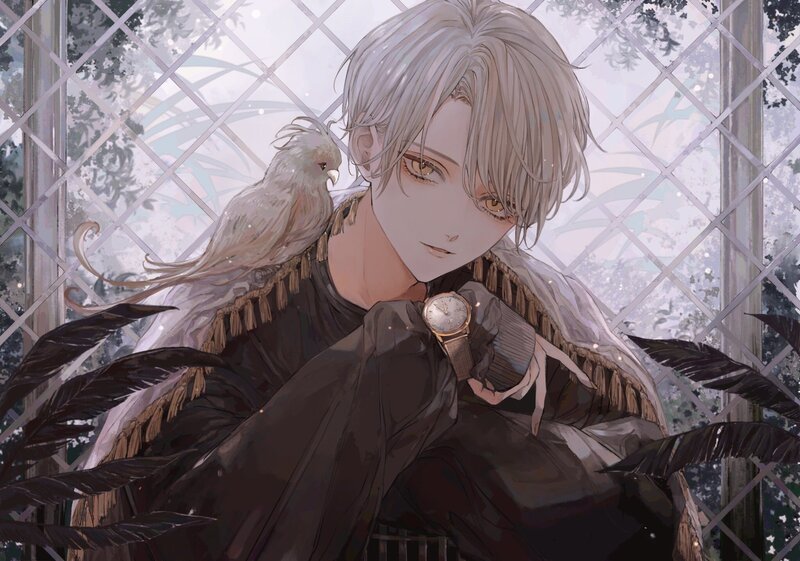 Silver-haired Person with Bird