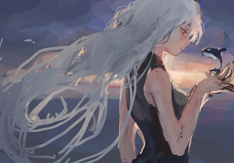 Silver-haired Person with Dolphin