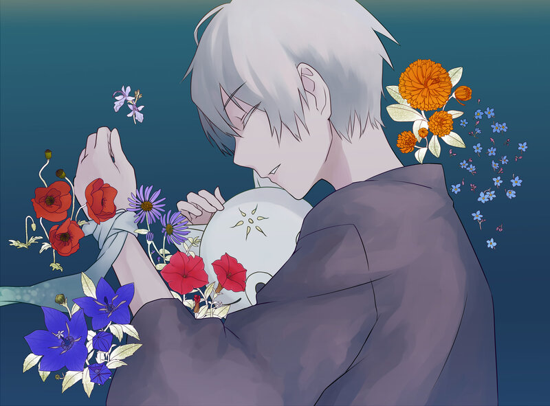 Silver-haired Person with Flowers