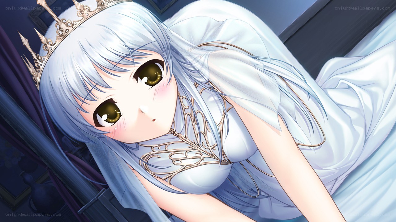 silver-haired princess in white gown