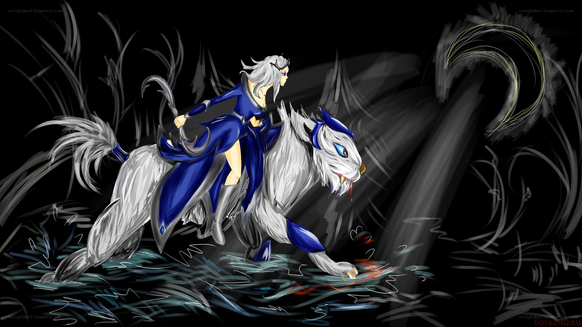 silver-haired rider on a white beast
