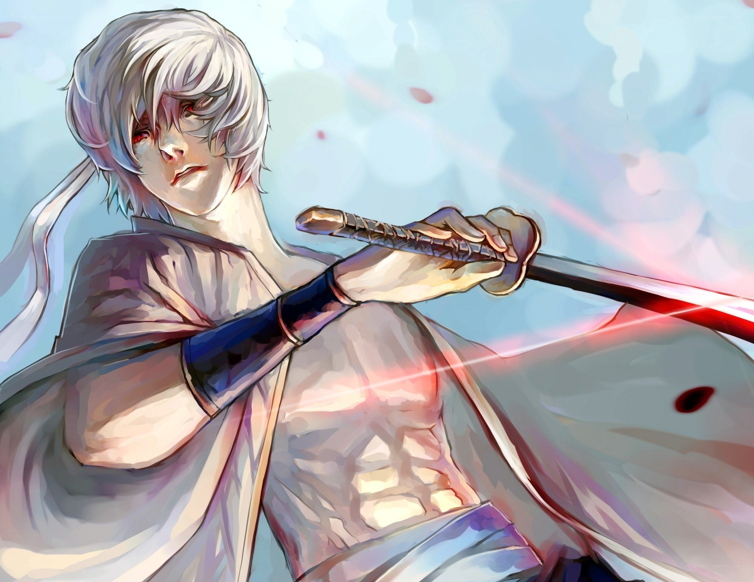 silver-haired swordsman in action