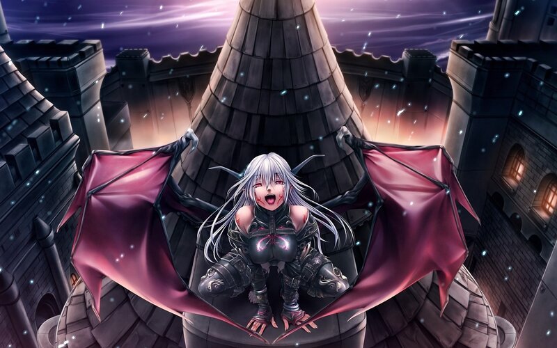 silver-haired vampire on castle roof