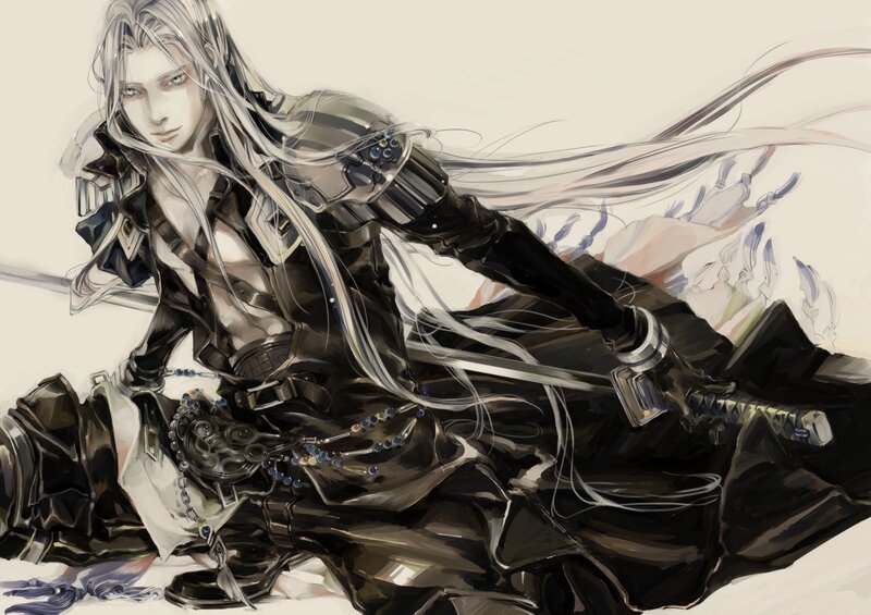 Silver-haired Warrior — Black, Dramatic, Digital Art, Sword, Armor