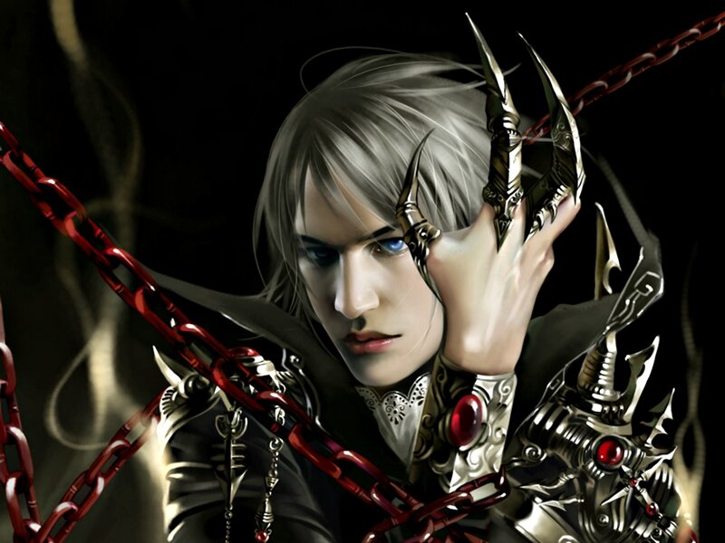Silver-haired Warrior — Black, Dramatic, Digital Art