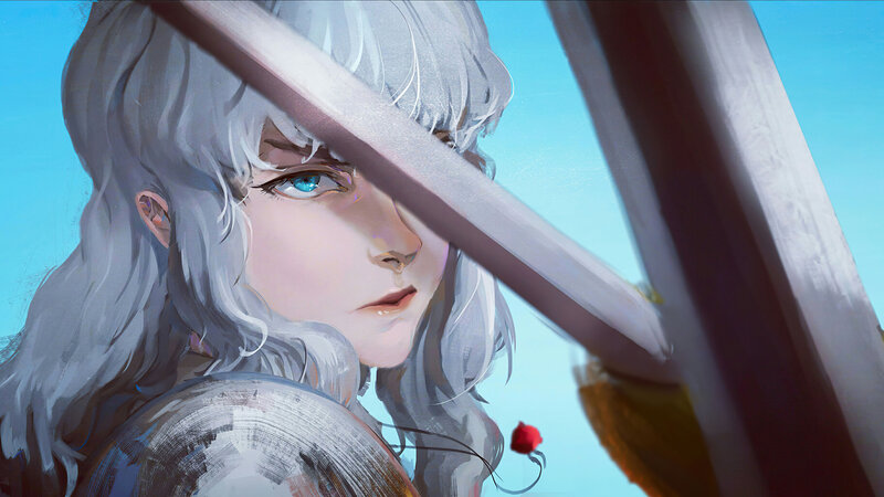 Silver-haired Warrior — Blue, Dramatic, Afternoon, Digital Art