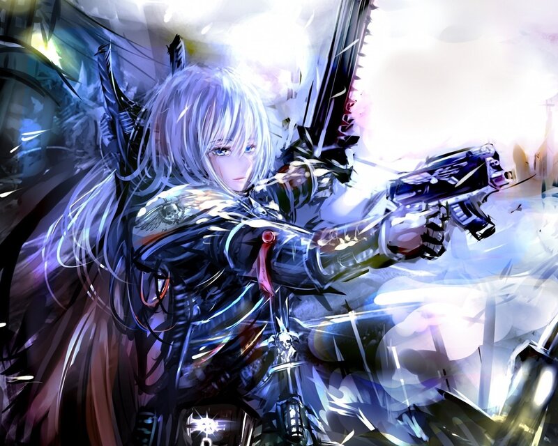 Silver-haired Warrior — Blue, Dramatic, Digital Art, Gun