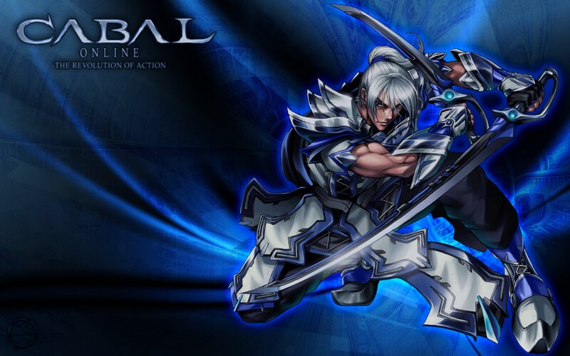 Silver-haired Warrior — Blue, Dramatic, Digital Art, Sword