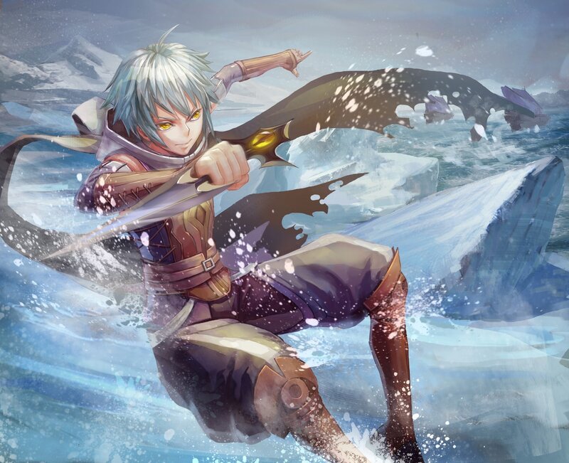 Silver-haired Warrior — Blue, Dramatic, Winter, Anime, Sword