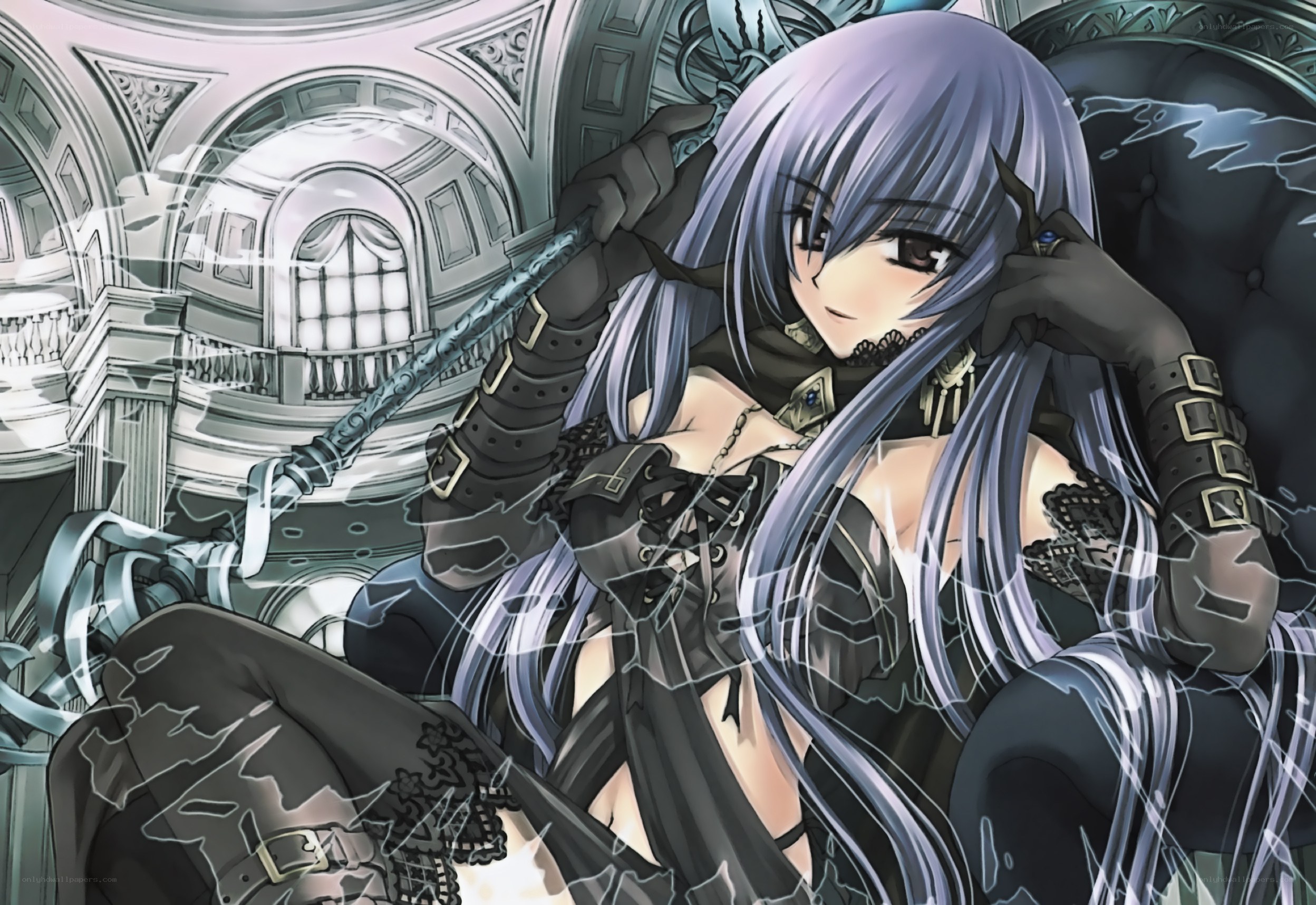 silver-haired warrior in a grand hall