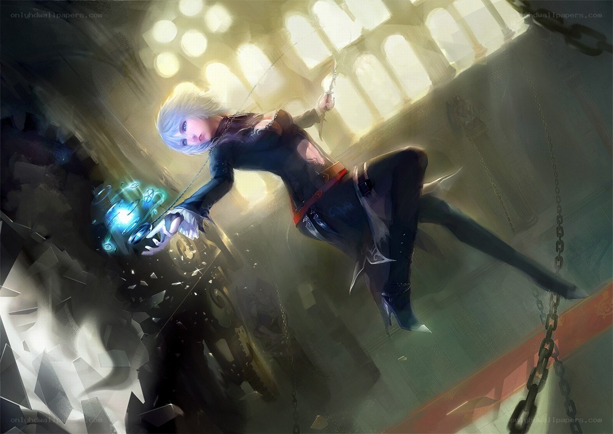 silver-haired warrior in a shattered hall