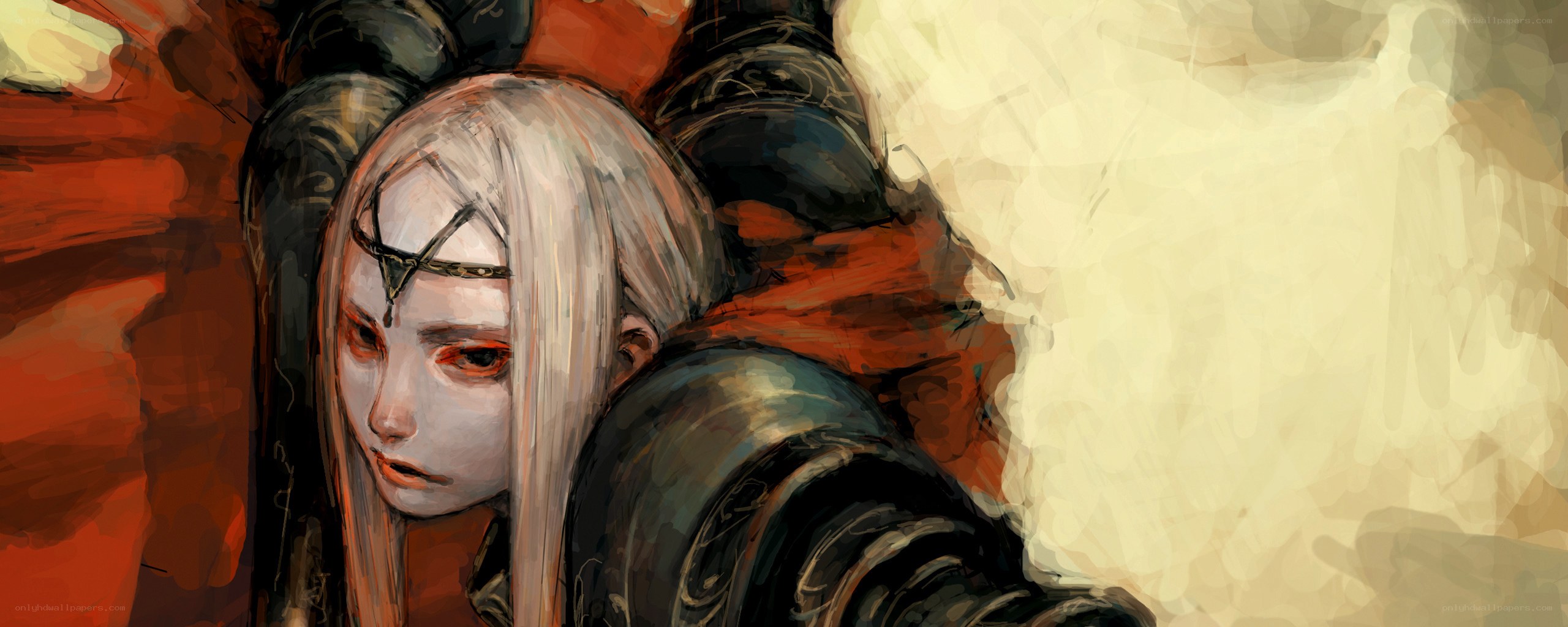 silver-haired warrior in armor