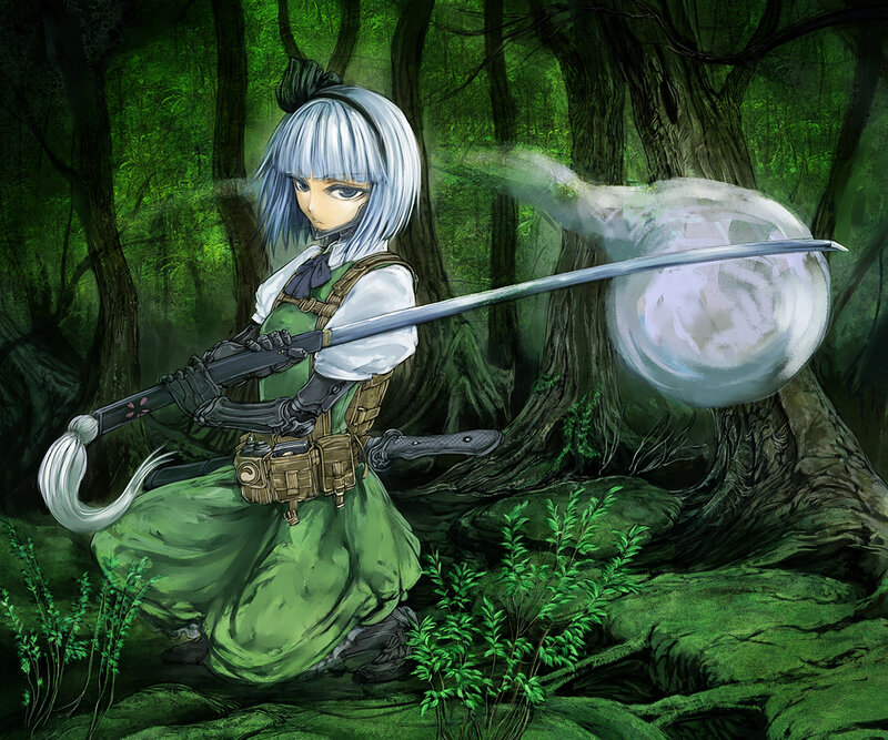 silver-haired warrior in forest