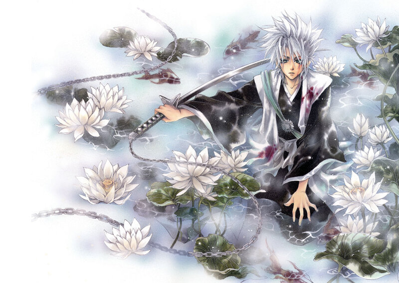 Silver-haired Warrior in Pond — White