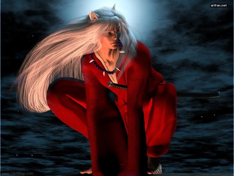 silver-haired warrior in red kimono