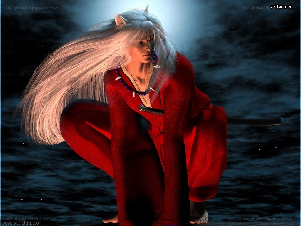 silver-haired warrior in red kimono