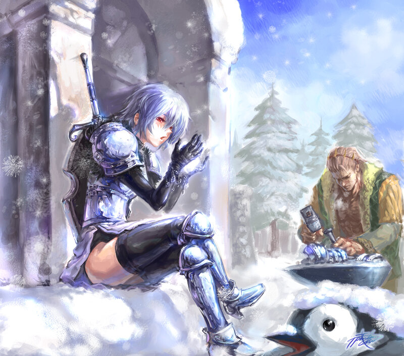 Silver-haired Warrior in Snow — White
