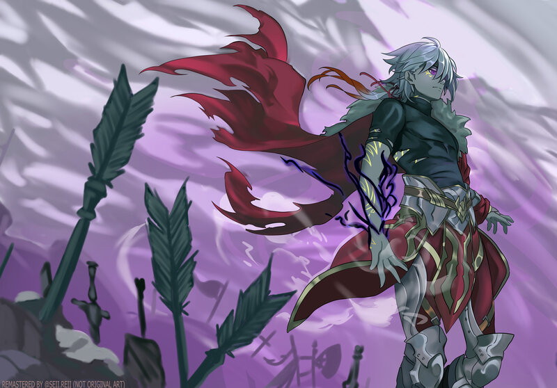 Silver-haired Warrior — Purple, Dramatic, Digital Art, Red Cape
