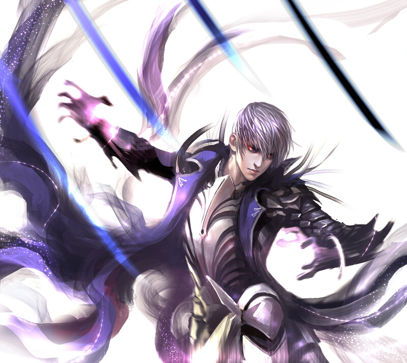 Silver-haired Warrior — Purple, Dramatic, Digital Art
