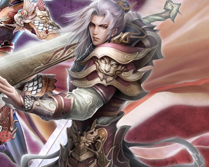 Silver-haired Warrior — Red, Dramatic, Digital Art, Sword