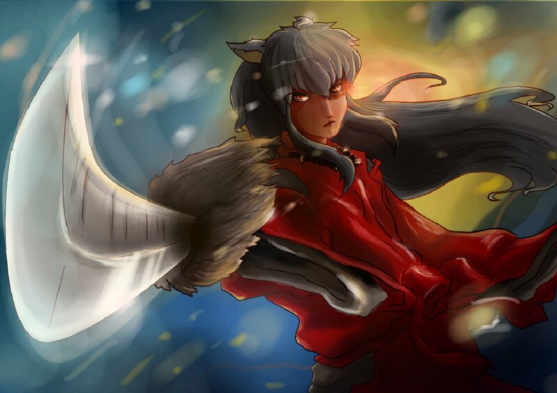Silver-haired Warrior — Red, Dramatic