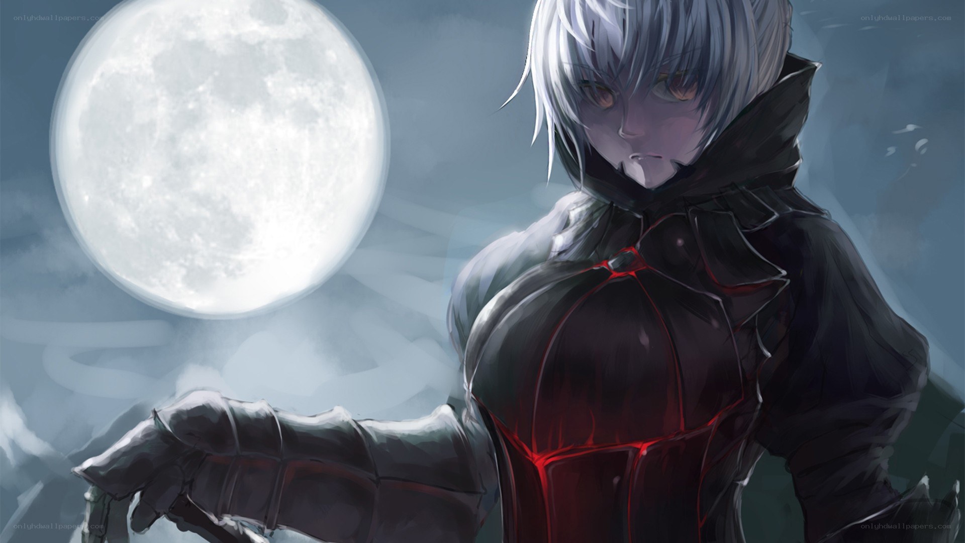 silver-haired warrior under moonlight
