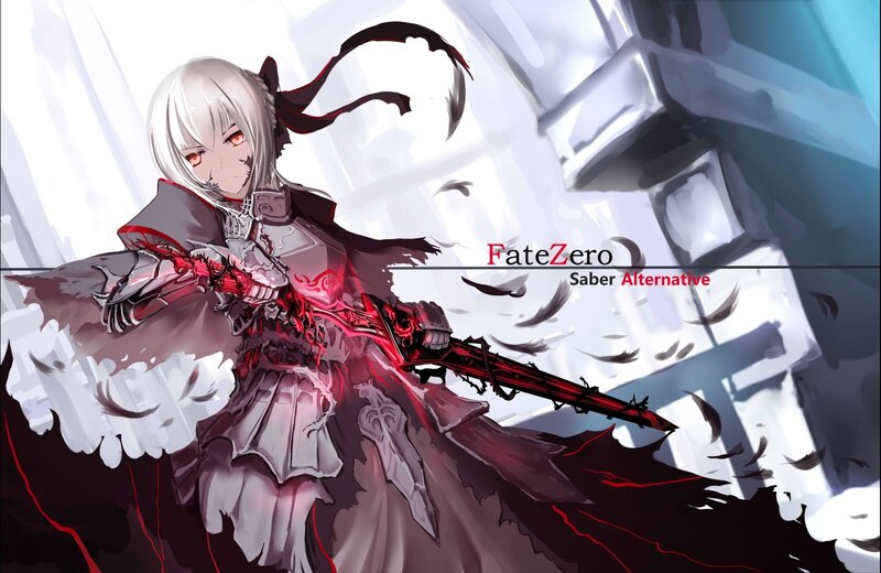 Silver-haired Warrior — White, Dramatic, Anime, Sword, Feathers