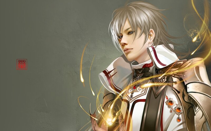 Silver-haired Warrior — White, Dramatic, Digital Art, Armor