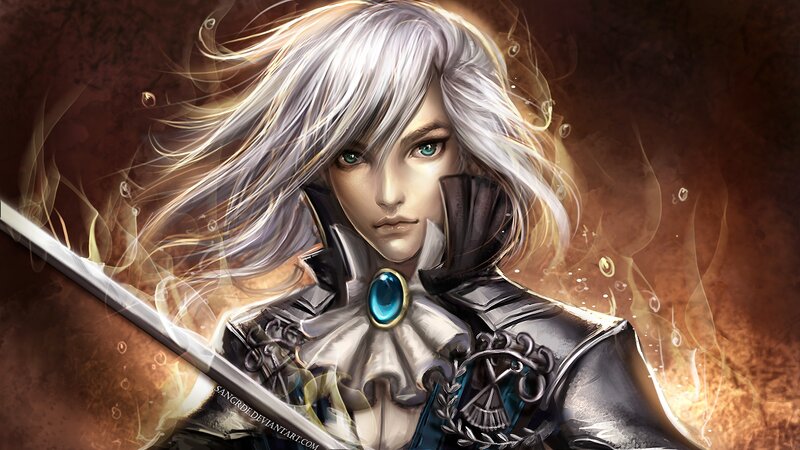 Silver-haired Warrior — White, Dramatic, Digital Art