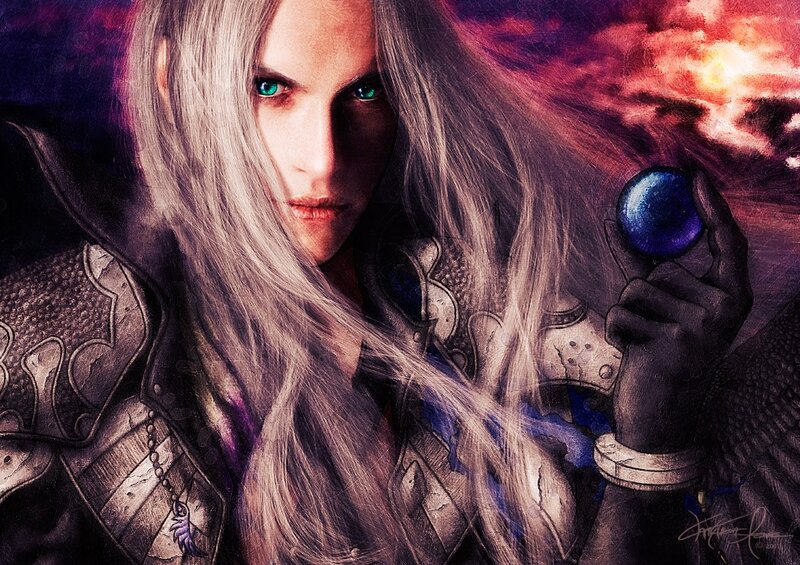 silver-haired warrior with blue orb