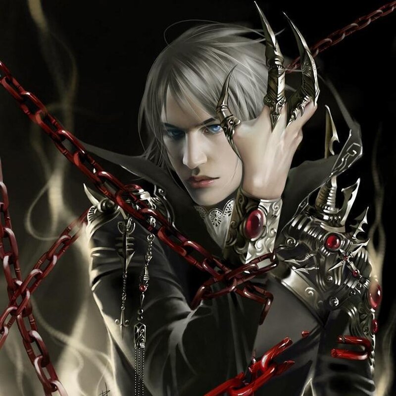 Silver-haired Warrior with Chains — Black