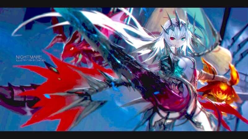 Silver-haired Warrior with Dragon — Blue