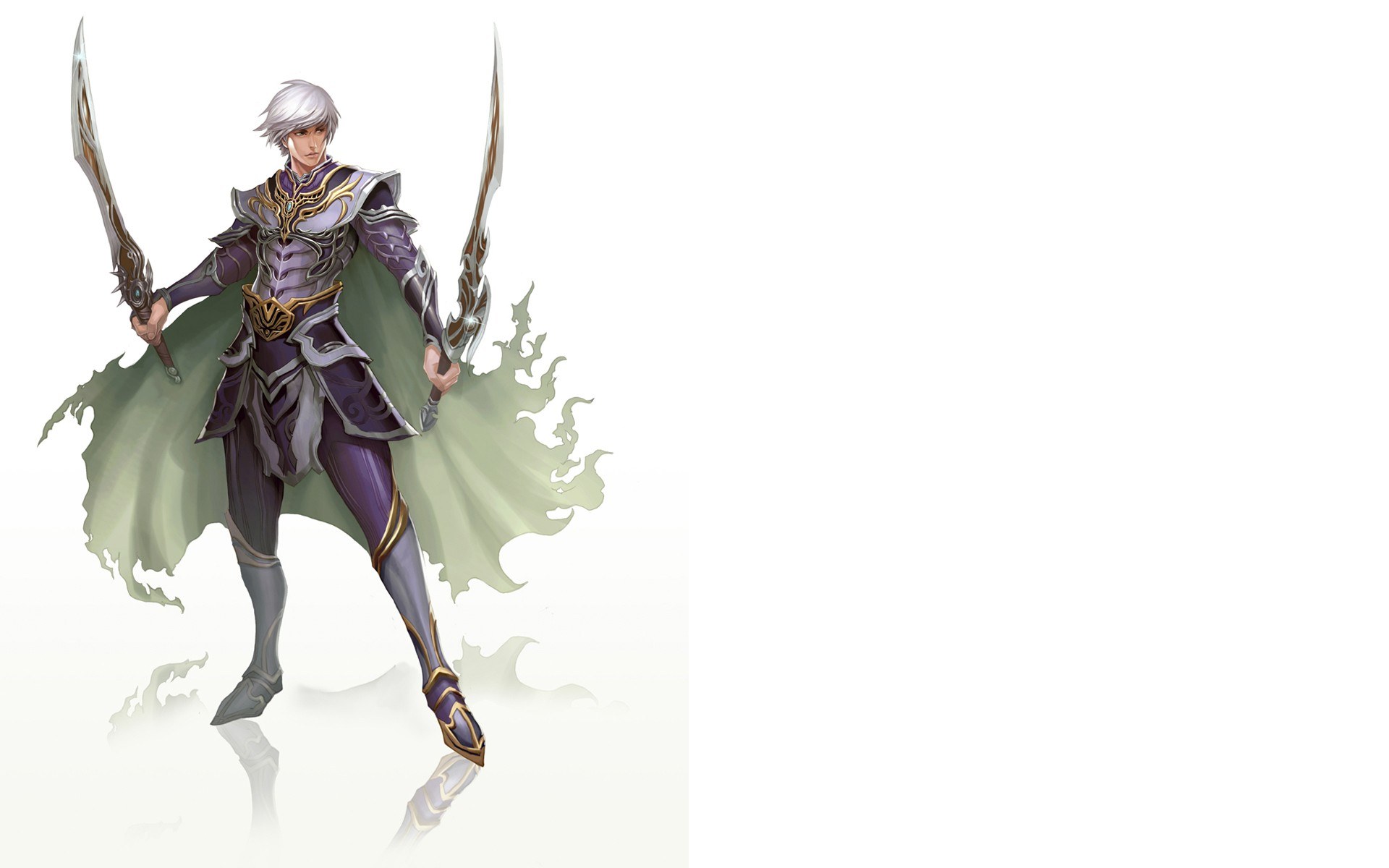 silver-haired warrior with dual swords