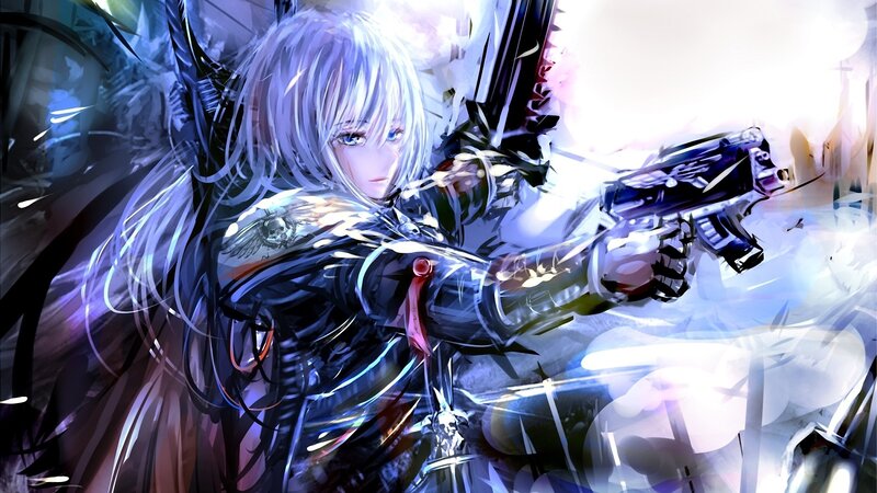 Silver-haired Warrior with Gun — Blue