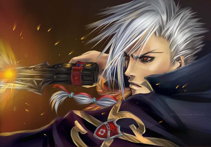 silver-haired warrior with gunblade