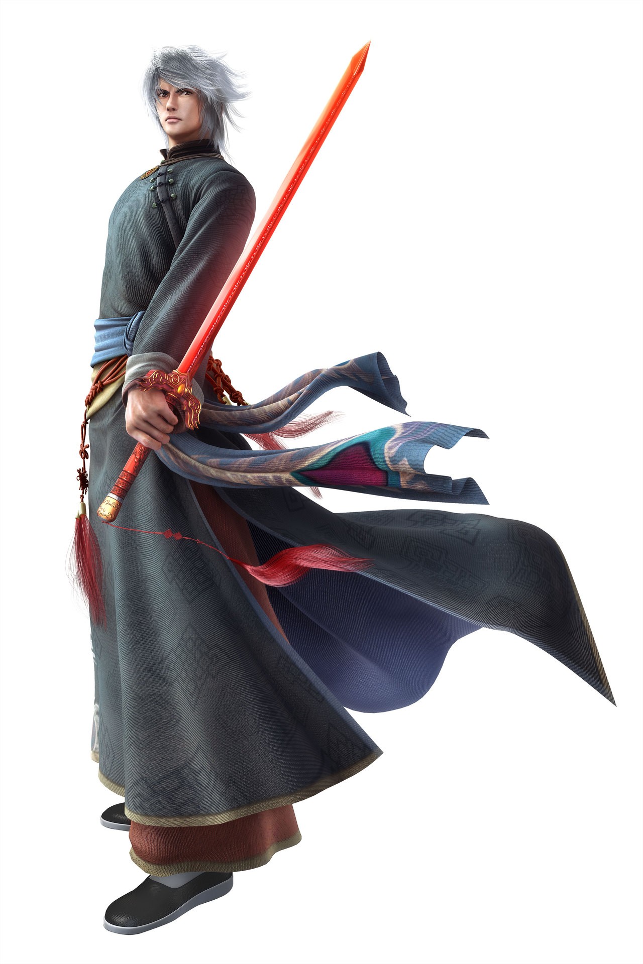 silver-haired warrior with red sword