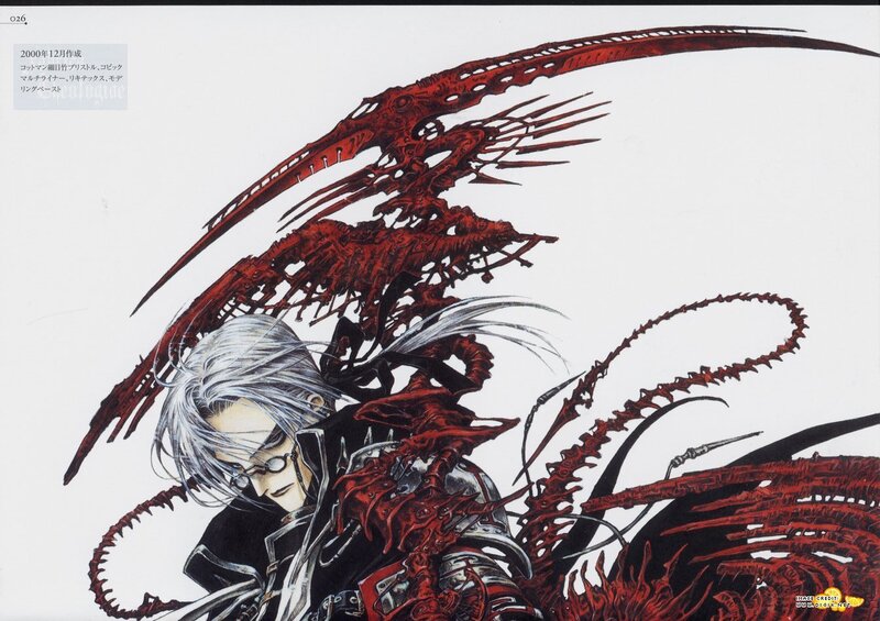 silver-haired warrior with red wings