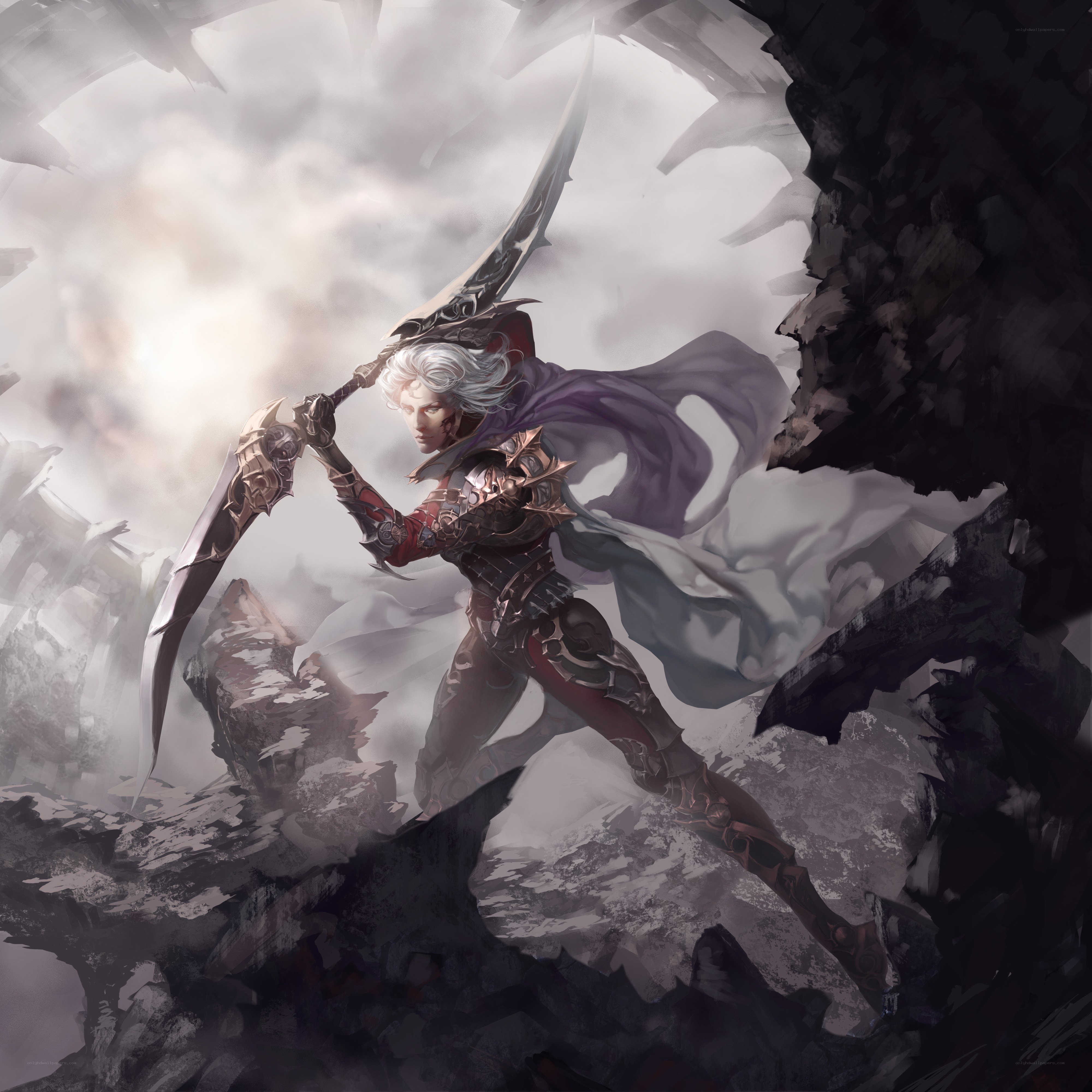 silver-haired warrior with scythe
