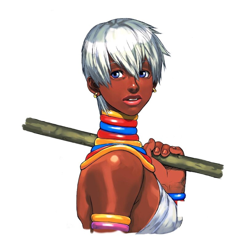 silver-haired warrior with staff