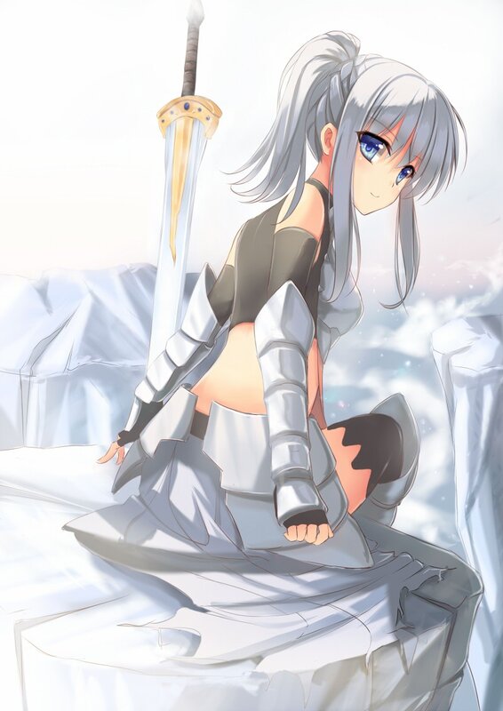 silver-haired warrior with sword