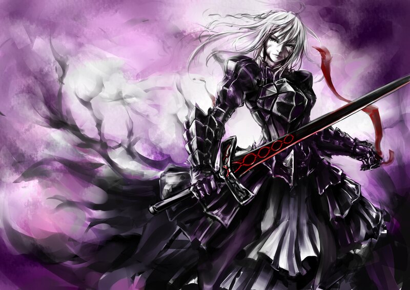 silver-haired warrior with sword