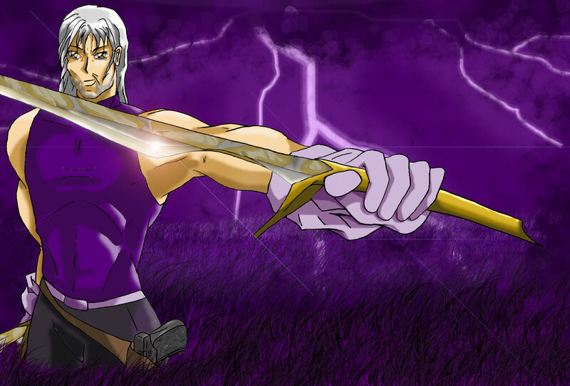 silver-haired warrior with sword