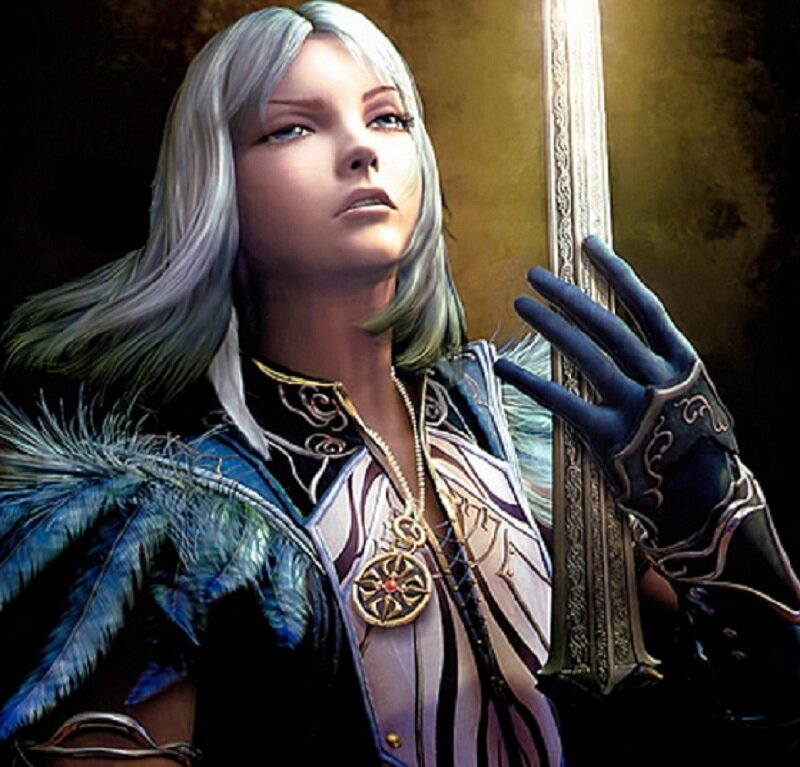 silver-haired warrior with sword