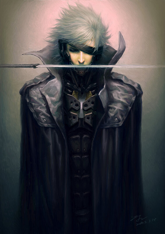 Silver-haired Warrior with Sword — Black, Dramatic, Digital Art